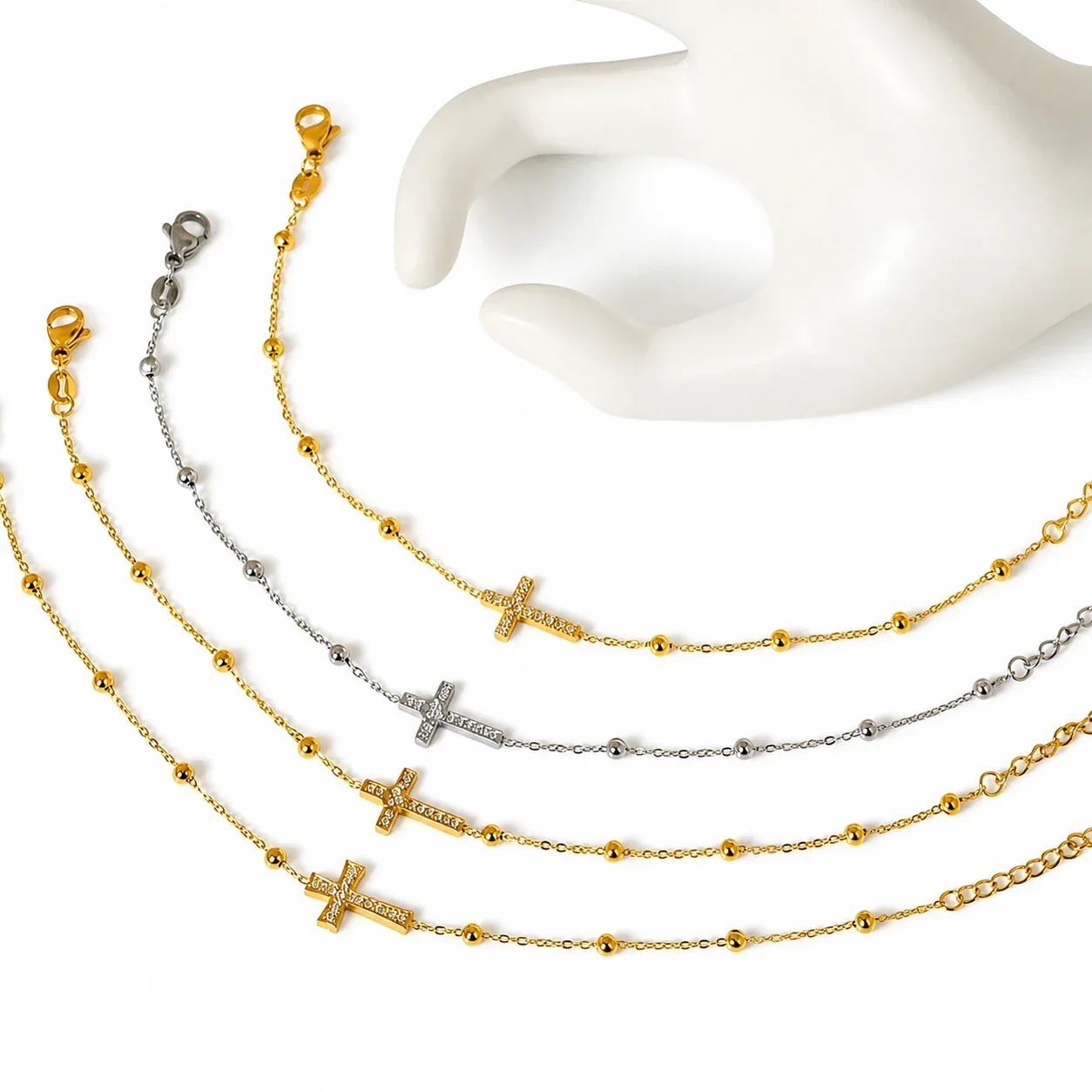 Delicate 316 Stainless Steel Cross Crystal Bead Bracelet