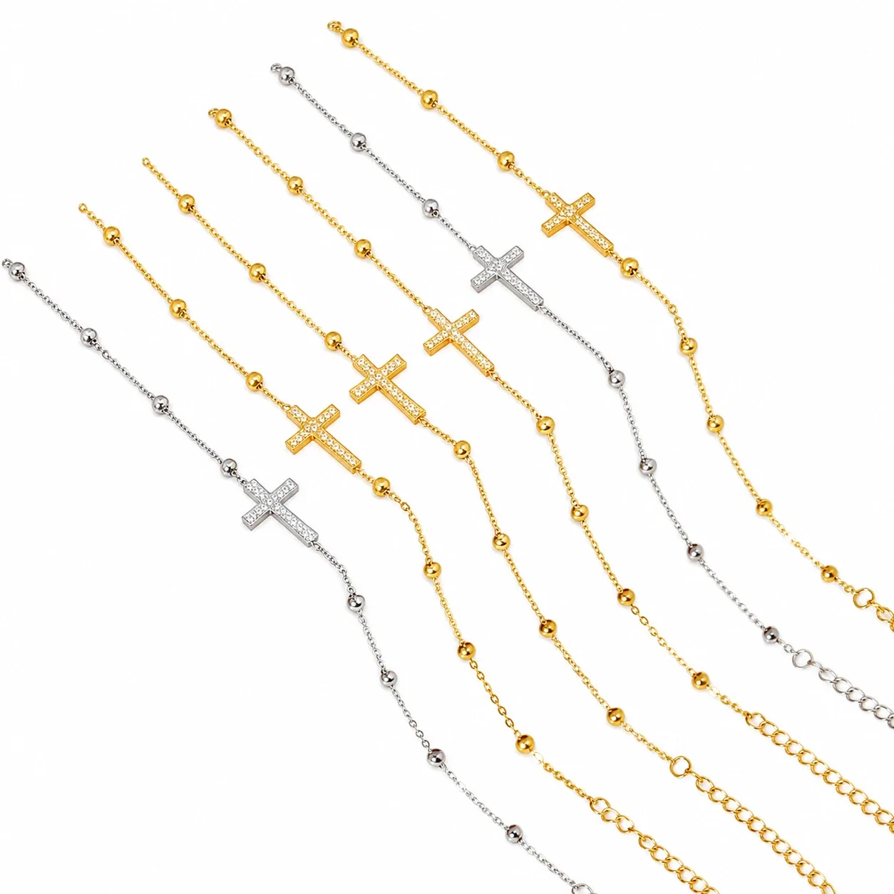 Delicate 316 Stainless Steel Cross Crystal Bead Bracelet