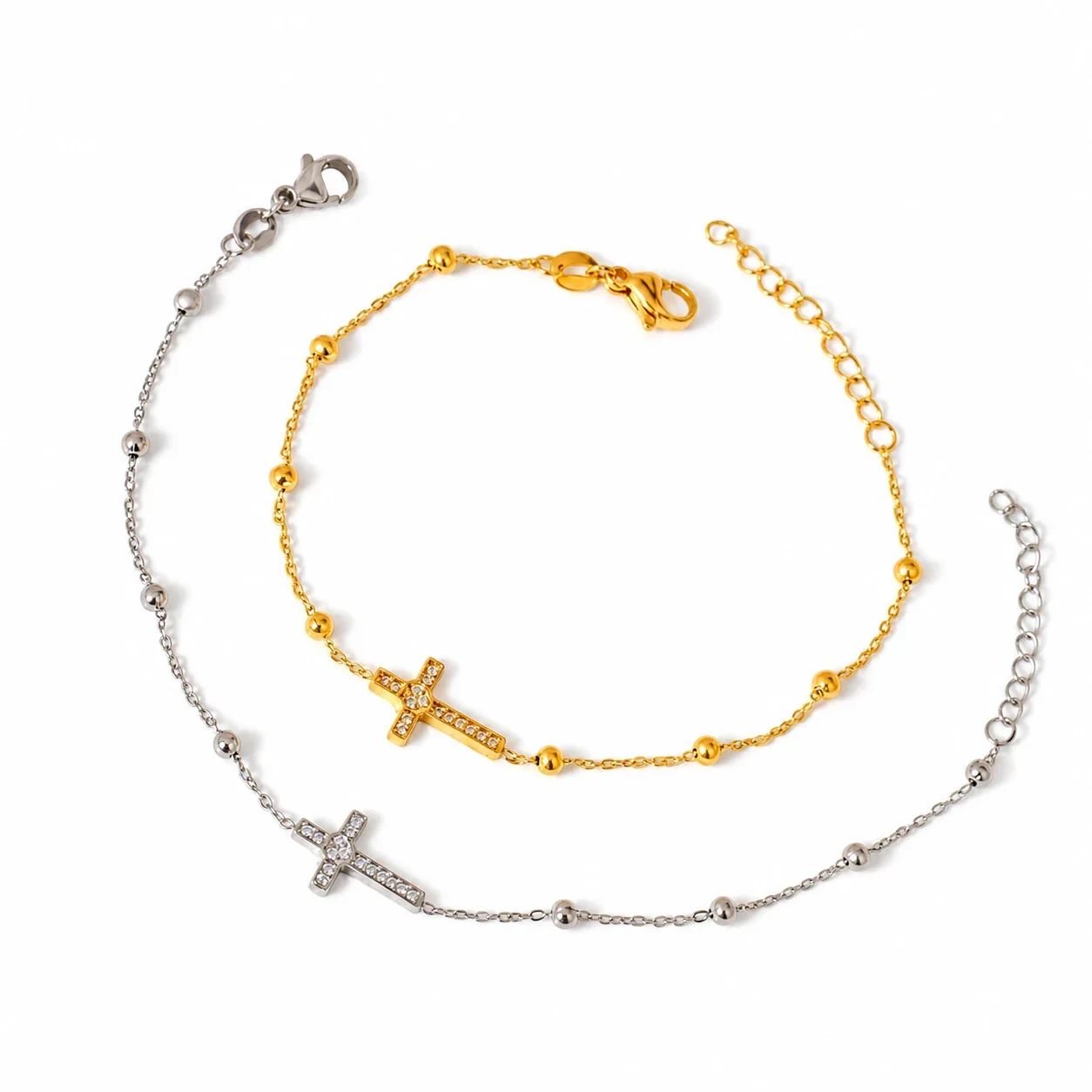 Delicate 316 Stainless Steel Cross Crystal Bead Bracelet