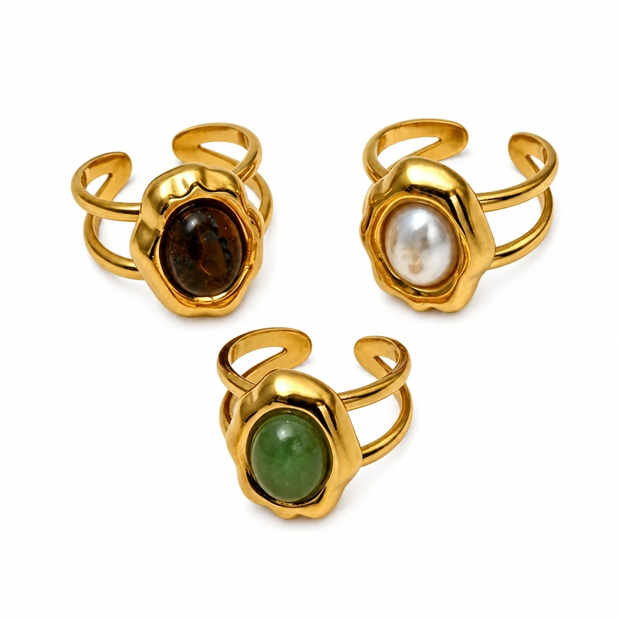 Sculptural 316 Stainless Oval Cabochon Adjustable Ring