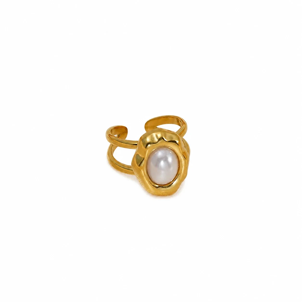 Sculptural 316 Stainless Oval Cabochon Adjustable Ring