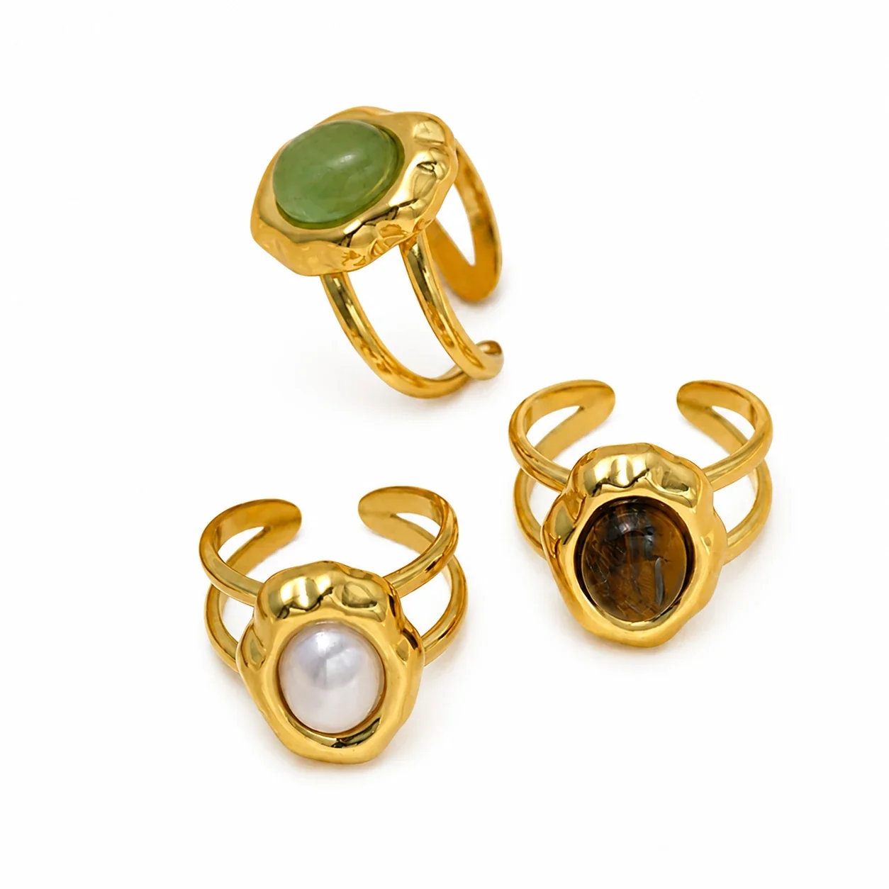 Sculptural 316 Stainless Oval Cabochon Adjustable Ring