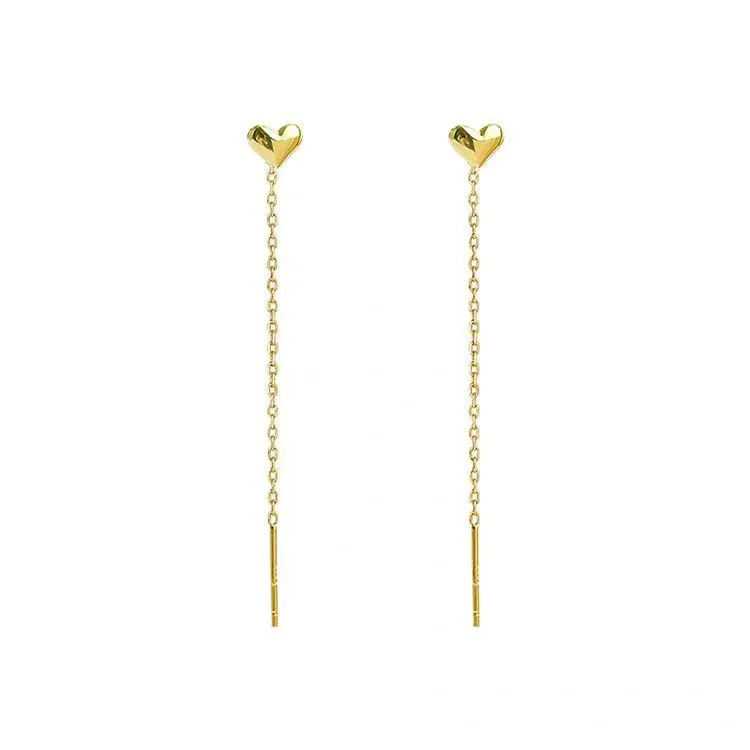Delicate Gold-Tone Heart Pull-Through Chain Drop Earrings