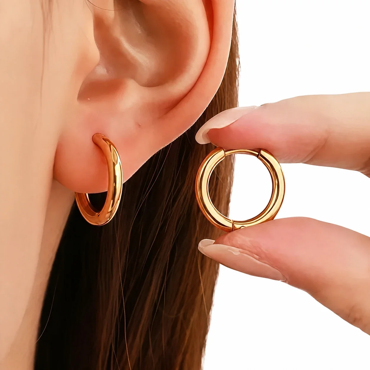 Hoop Earrings with Chunky Tube Hinge 316 Stainless Steel PVD