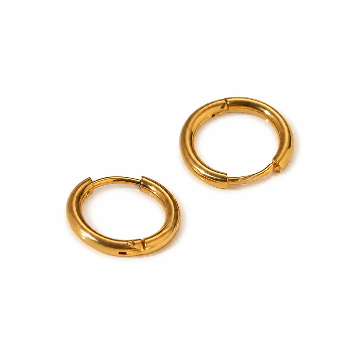 Hoop Earrings with Chunky Tube Hinge 316 Stainless Steel PVD - Gold