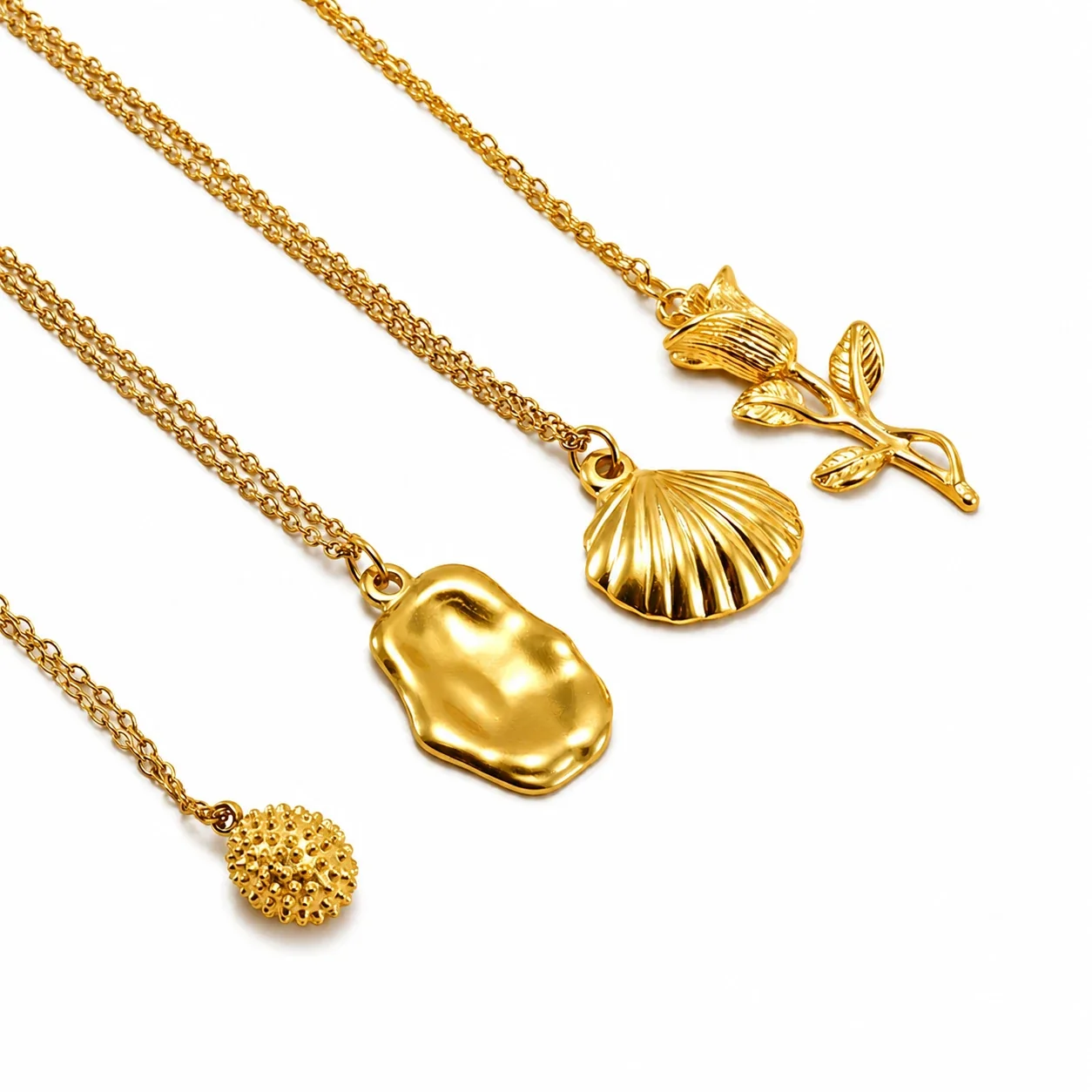 Botanical 18K Gold-Plated Shell Rose Pendant Necklace