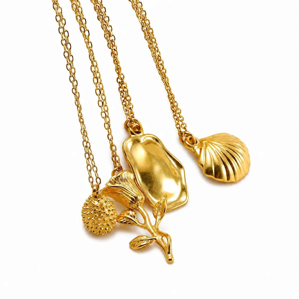 Botanical 18K Gold-Plated Shell Rose Pendant Necklace