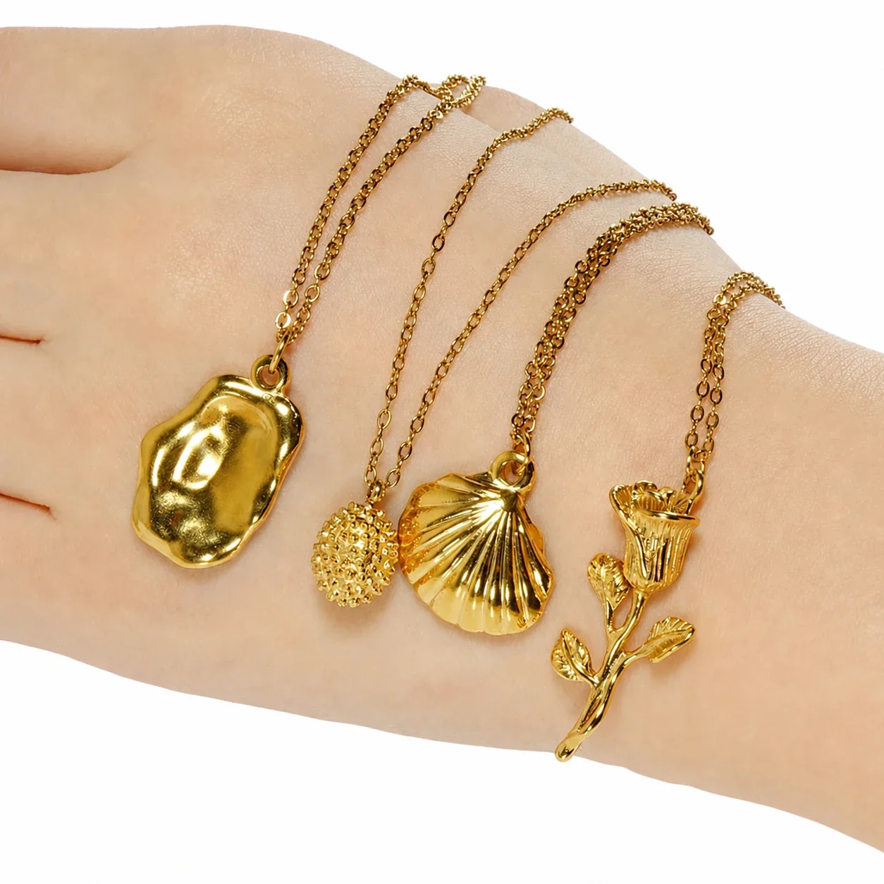 Botanical 18K Gold-Plated Shell Rose Pendant Necklace