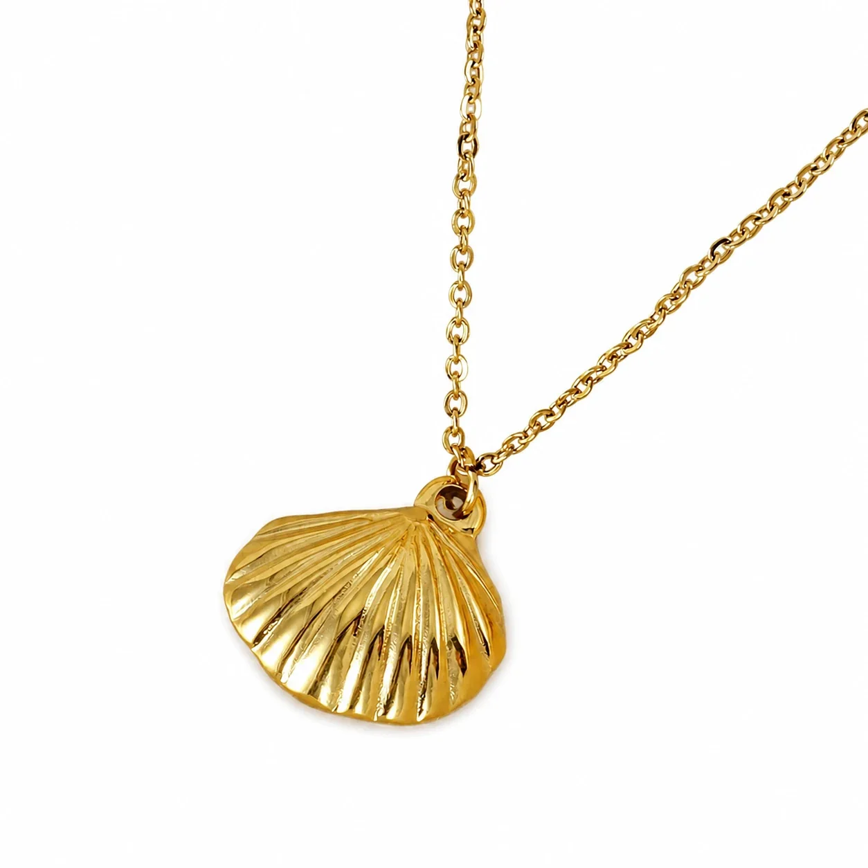 Botanical 18K Gold-Plated Shell Rose Pendant Necklace