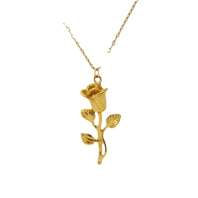 Botanical 18K Gold-Plated Shell Rose Pendant Necklace