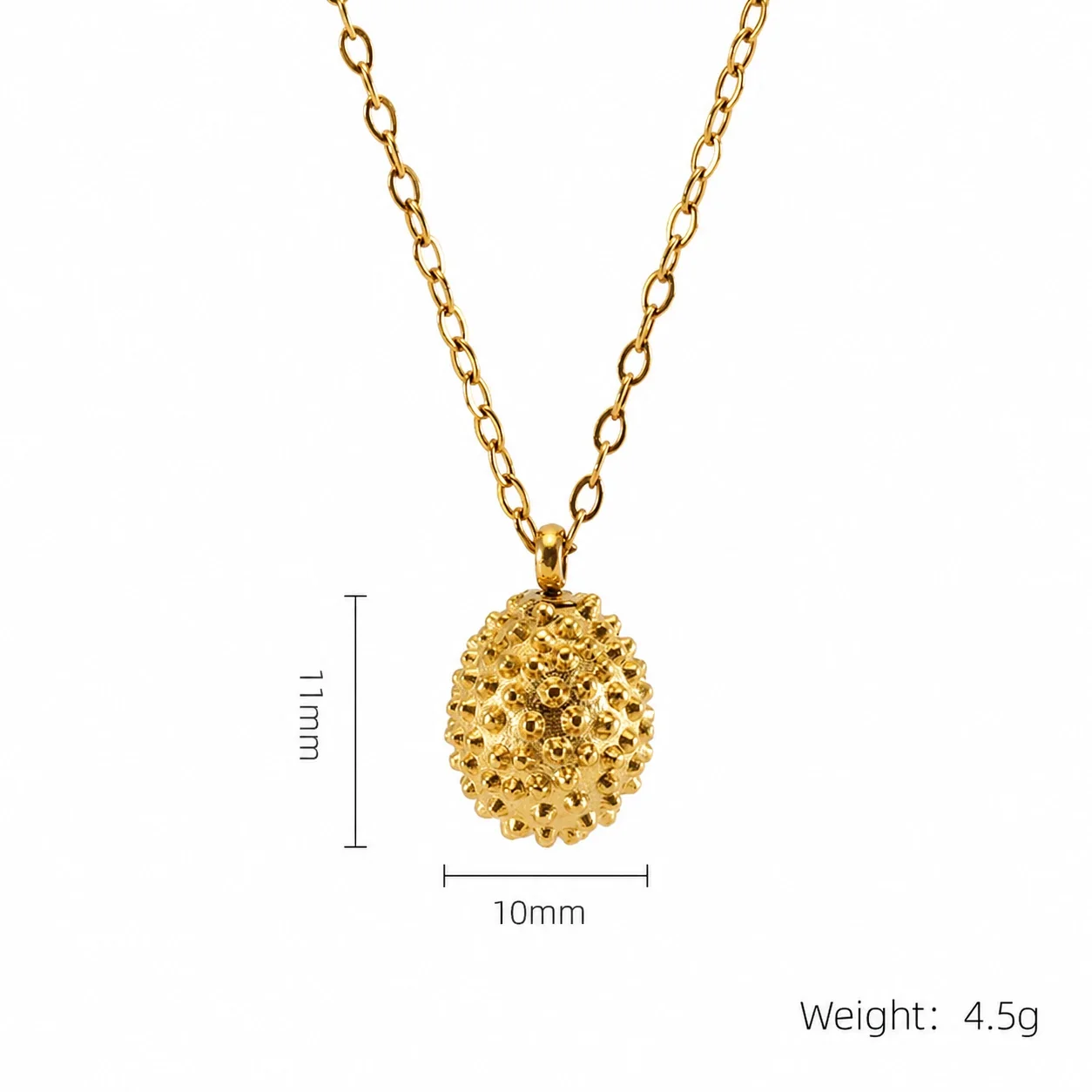 Botanical 18K Gold-Plated Shell Rose Pendant Necklace - Gold Round Texture