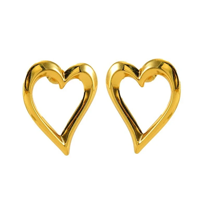 Sculptural 18K Gold-Plated Open Heart Dome Stud Earrings