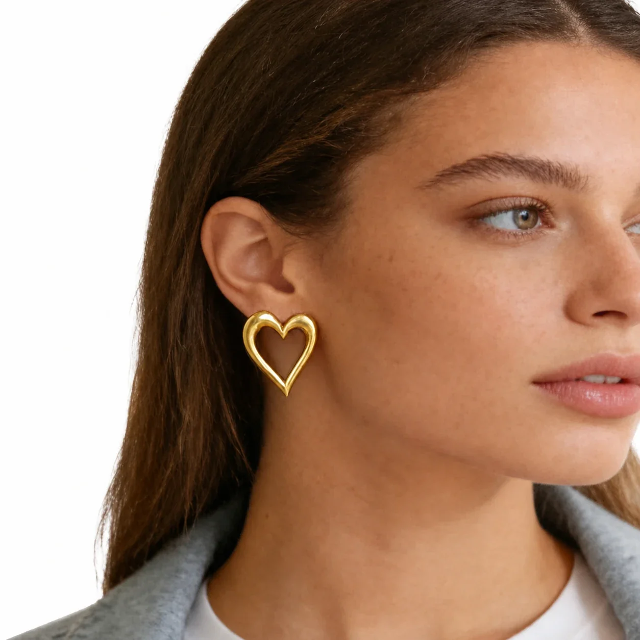 Sculptural 18K Gold-Plated Open Heart Dome Stud Earrings