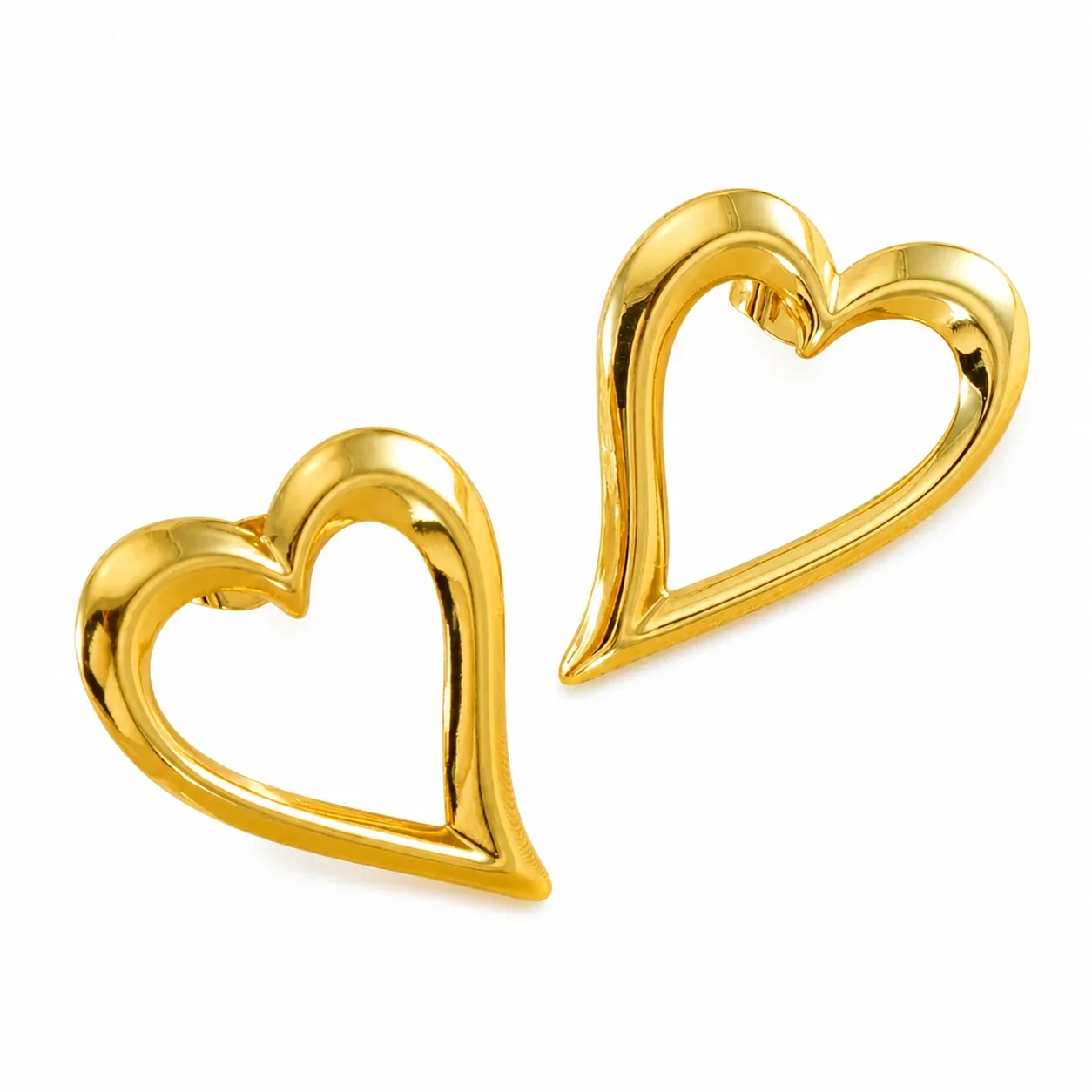 Sculptural 18K Gold-Plated Open Heart Dome Stud Earrings