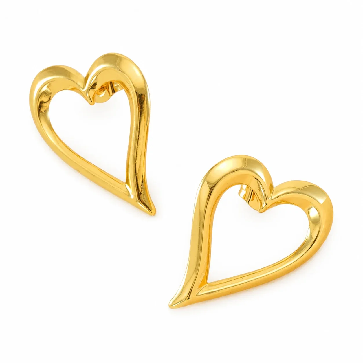 Sculptural 18K Gold-Plated Open Heart Dome Stud Earrings
