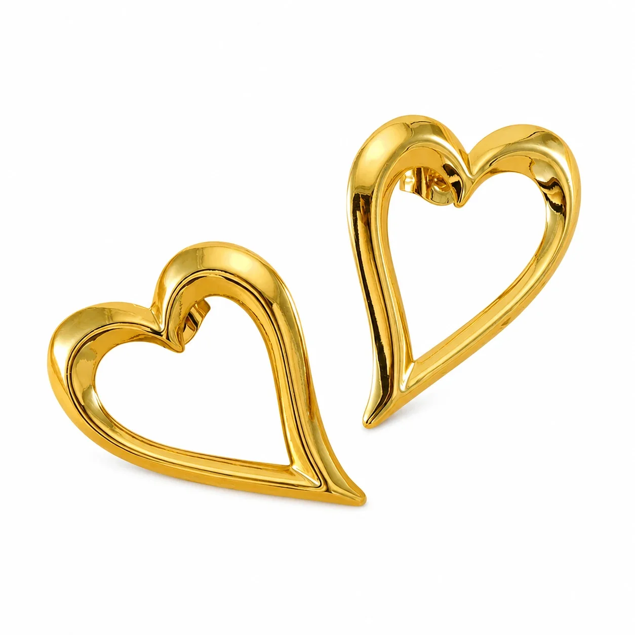 Sculptural 18K Gold-Plated Open Heart Dome Stud Earrings