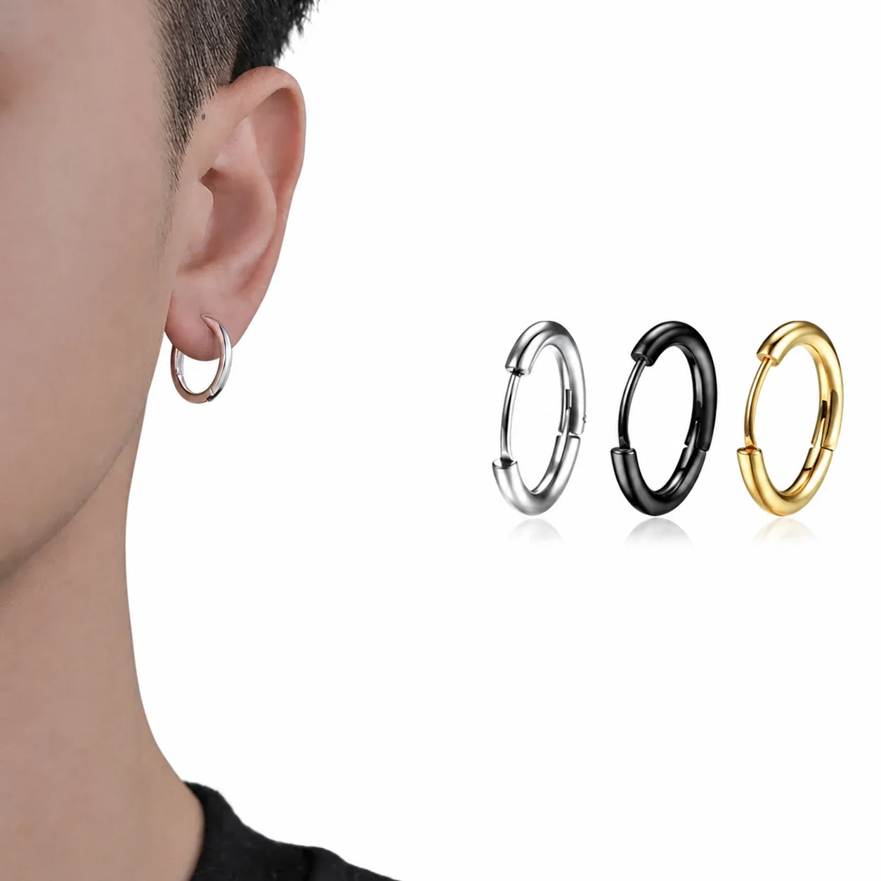 Sleek Stainless Steel U-Hinge Single Hoop Earring