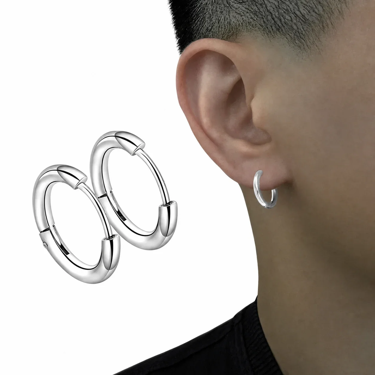 Sleek Stainless Steel U-Hinge Single Hoop Earring