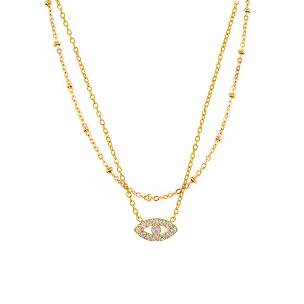 Evil Eye Gold-Plated Layered Bead Chain Necklace
