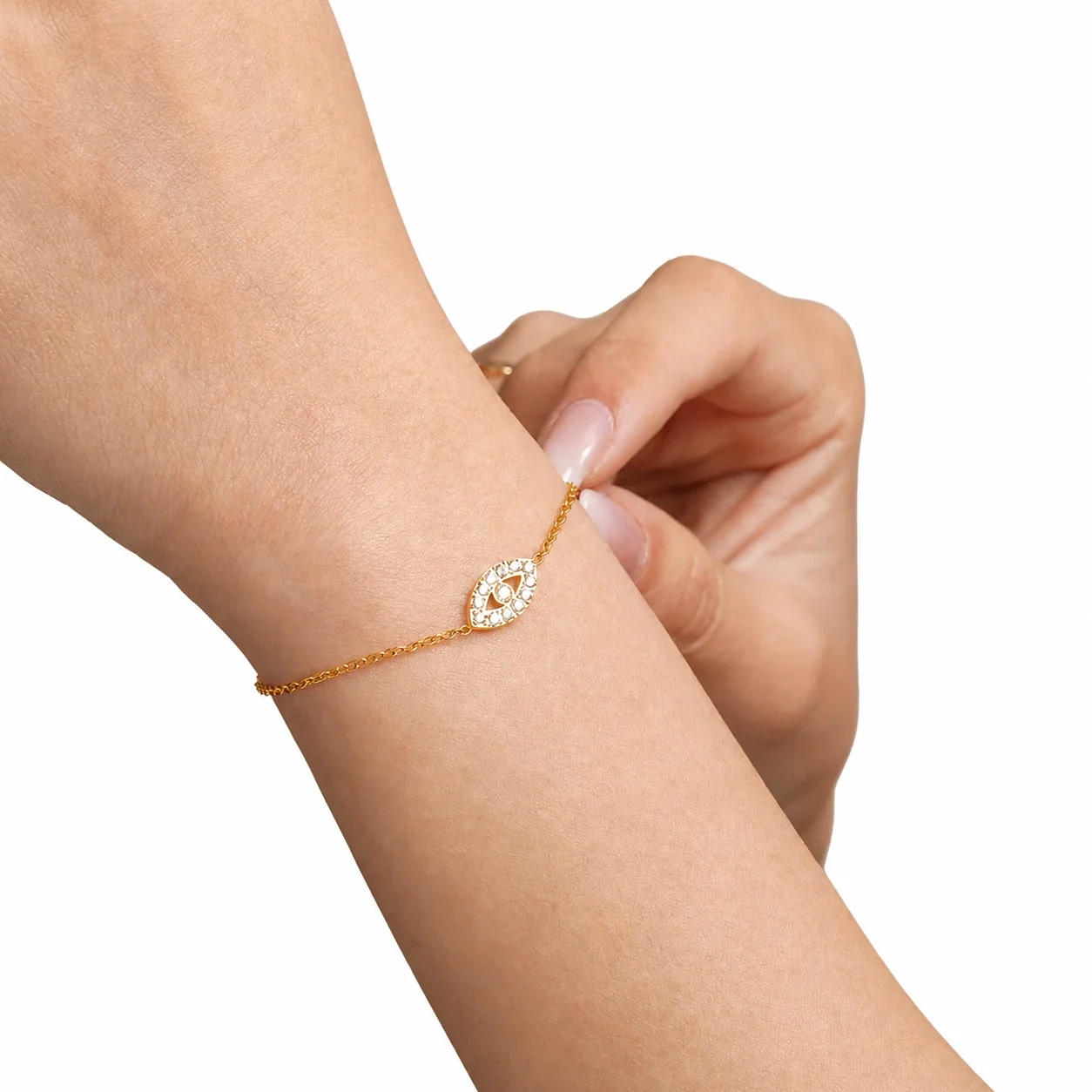 Evil Eye Gold-Plated Layered Bead Chain Necklace