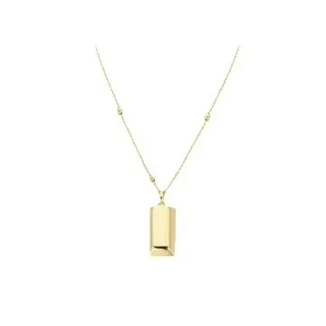 Pendant Necklace Rectangular Tag and Bead Chain Stainless Steel