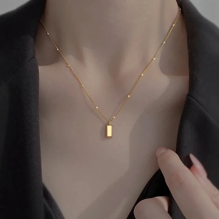 Foto prodotto: Pendant Necklace Rectangular Tag and Bead Chain Stainless Steel