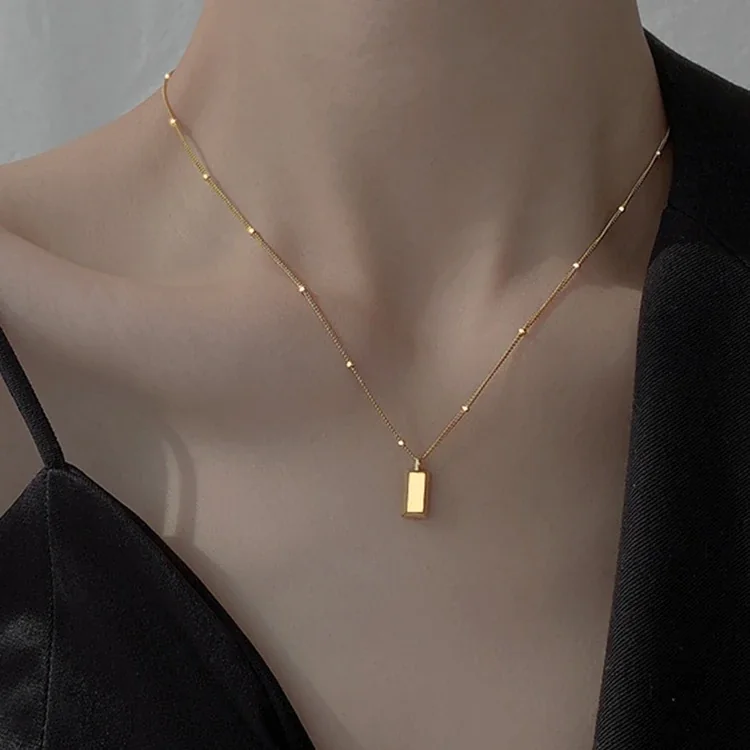 Foto prodotto: Pendant Necklace Rectangular Tag and Bead Chain Stainless Steel