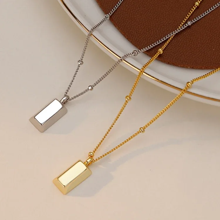 Foto prodotto: Pendant Necklace Rectangular Tag and Bead Chain Stainless Steel
