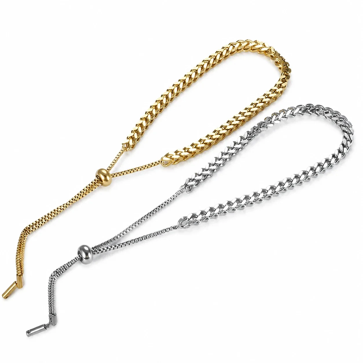 Chain Bracelet Wheat Link Bolo 18K Gold-Plated Stainless Steel