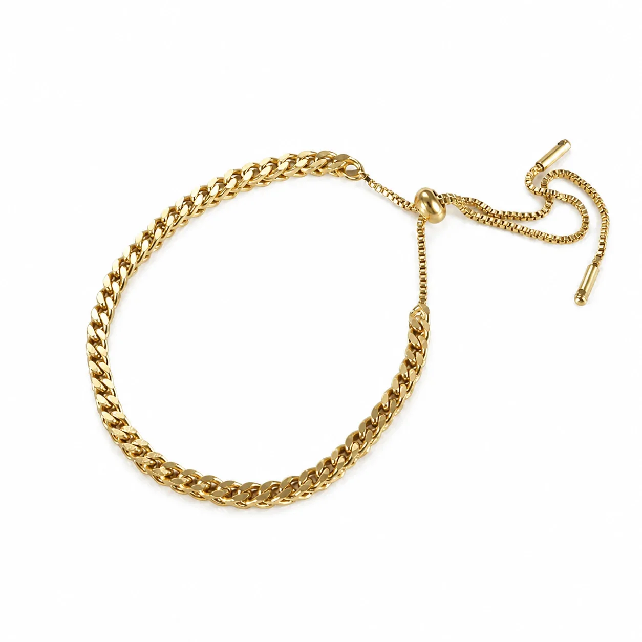 Produktfoto: Weizen-Glieder Edelstahl Armband mit Bolo-Verschluss, 18K vergoldet