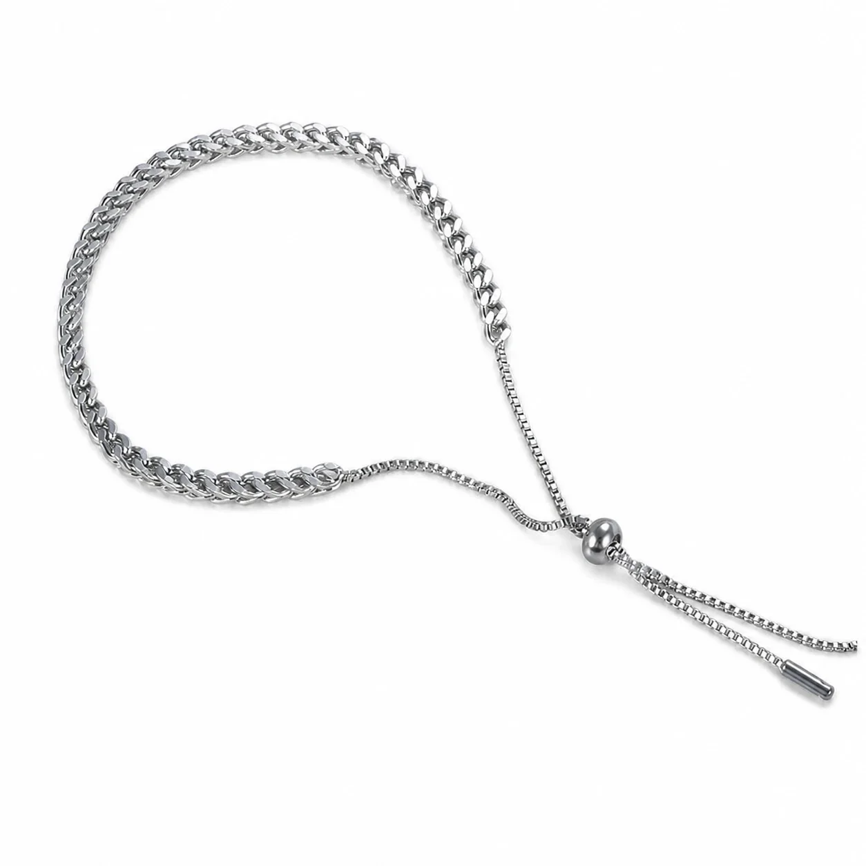 Produktfoto: Weizen-Glieder Edelstahl Armband mit Bolo-Verschluss, 18K vergoldet