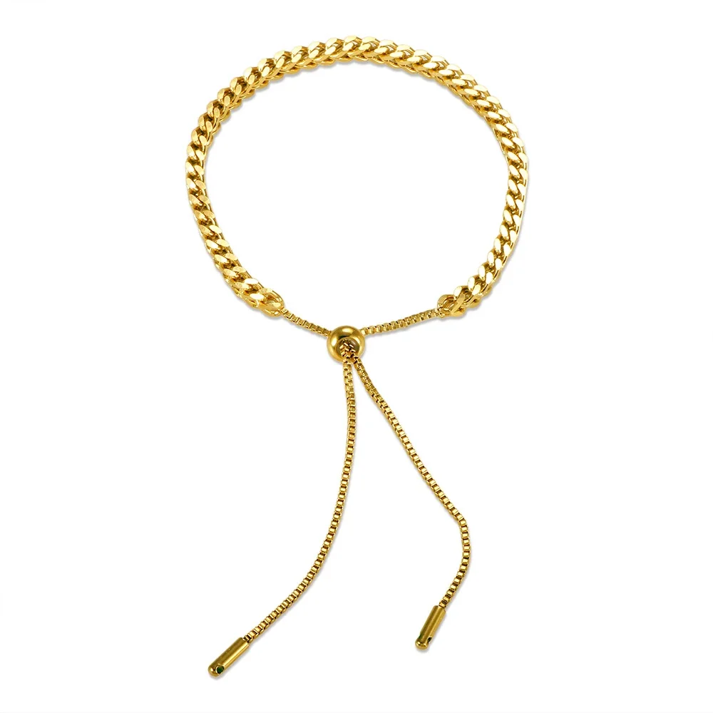 Produktfoto: Weizen-Glieder Edelstahl Armband mit Bolo-Verschluss, 18K vergoldet