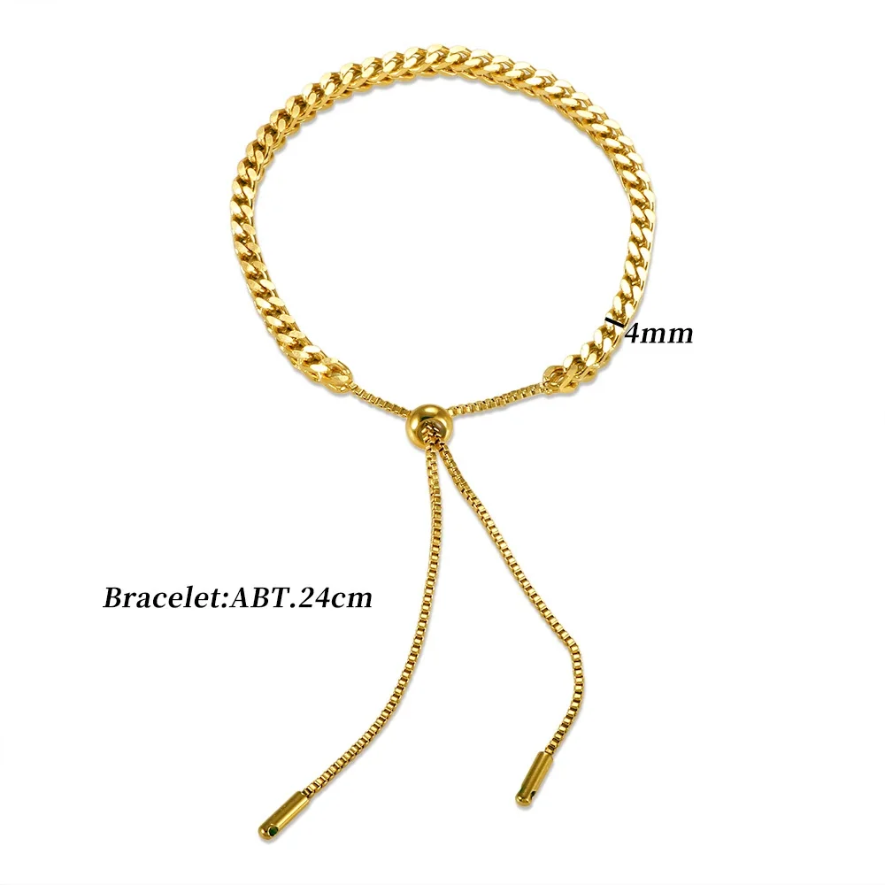 Produktfoto: Weizen-Glieder Edelstahl Armband mit Bolo-Verschluss, 18K vergoldet