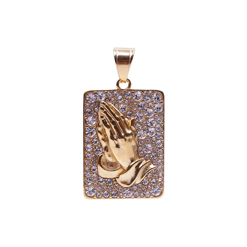 Iced 316 Stainless Steel Praying Hands Pendant