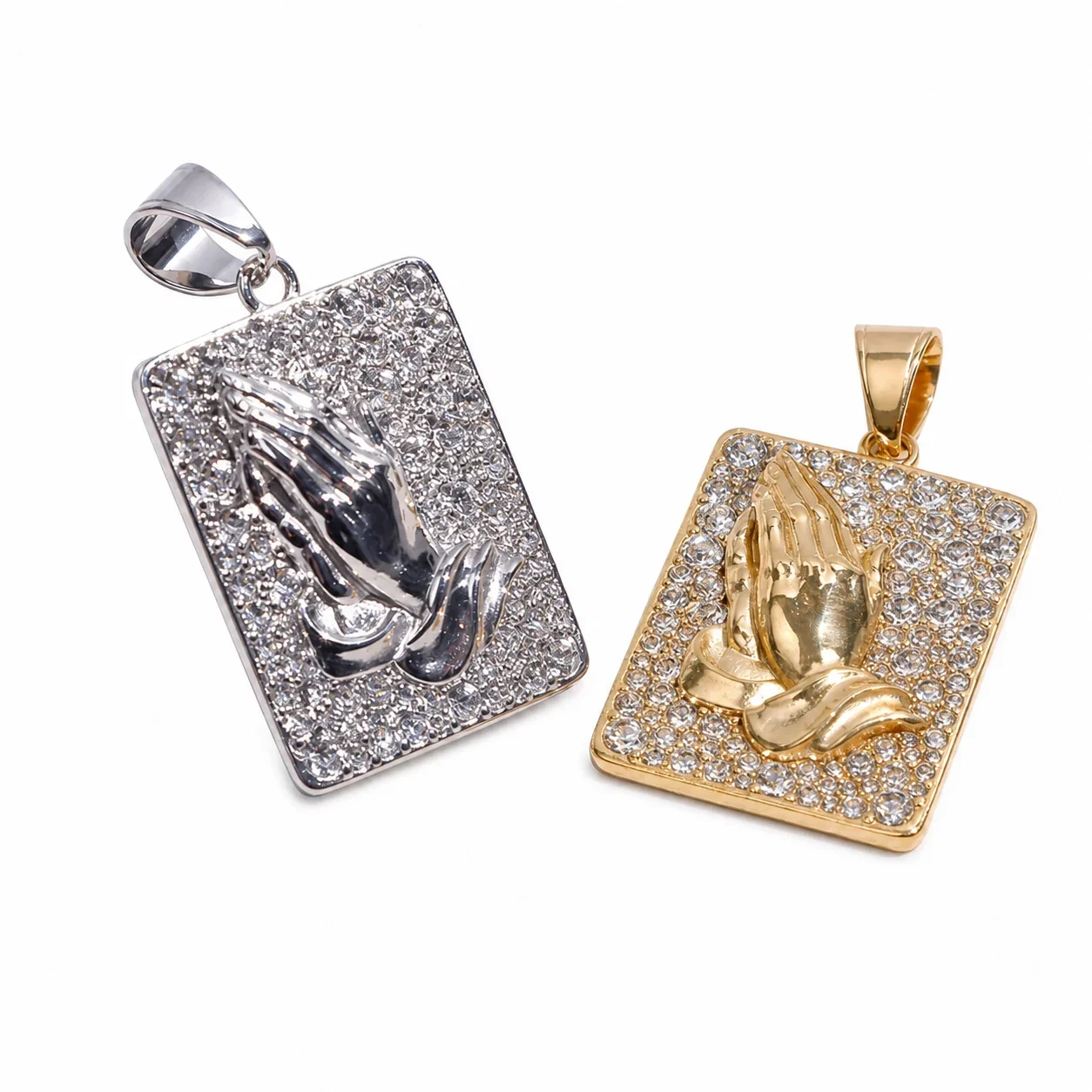 Iced 316 Stainless Steel Praying Hands Pendant