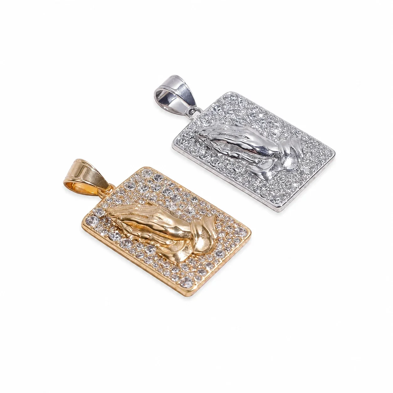 Iced 316 Stainless Steel Praying Hands Pendant