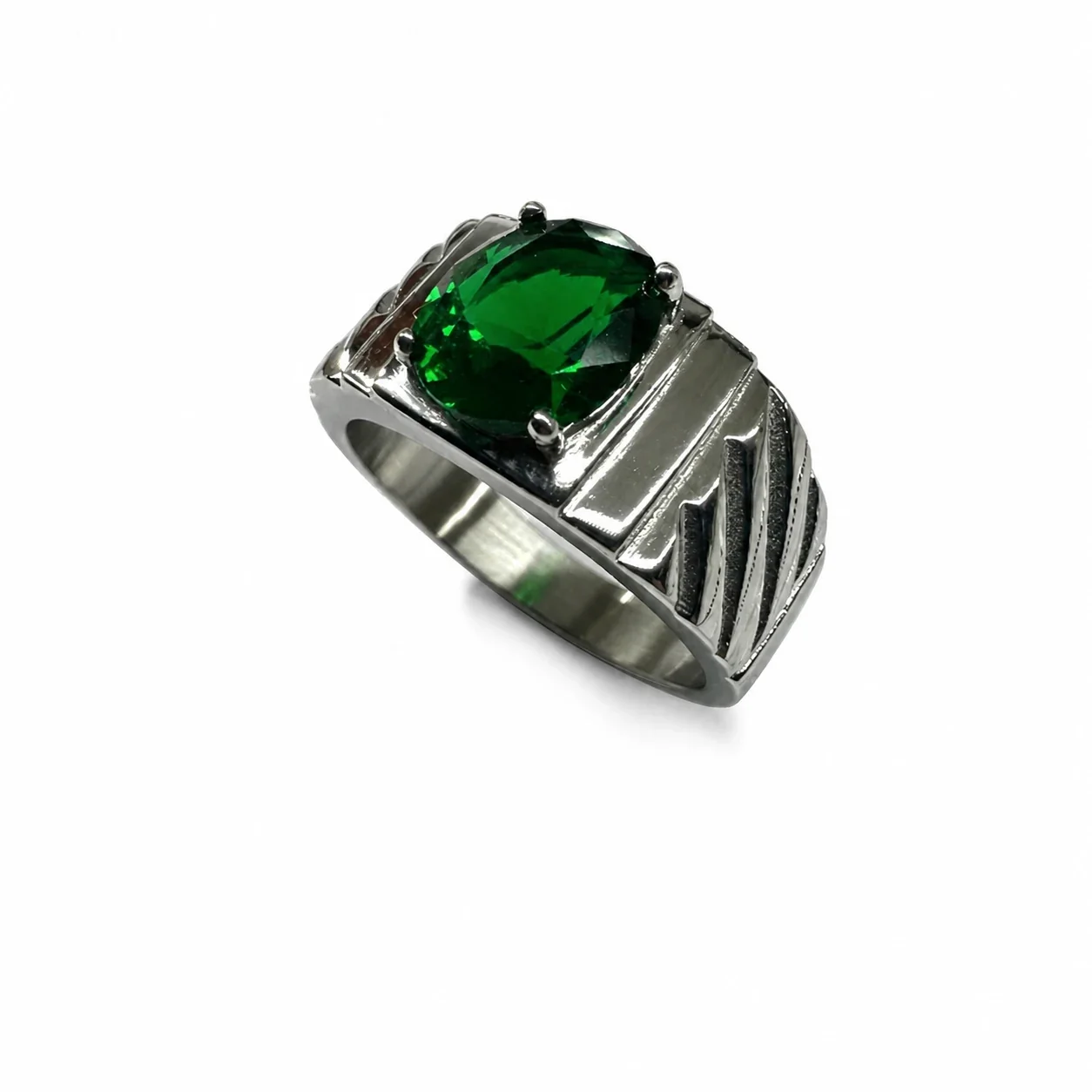 Grooved Shoulder 316 Stainless Steel Oval Stone Signet Ring