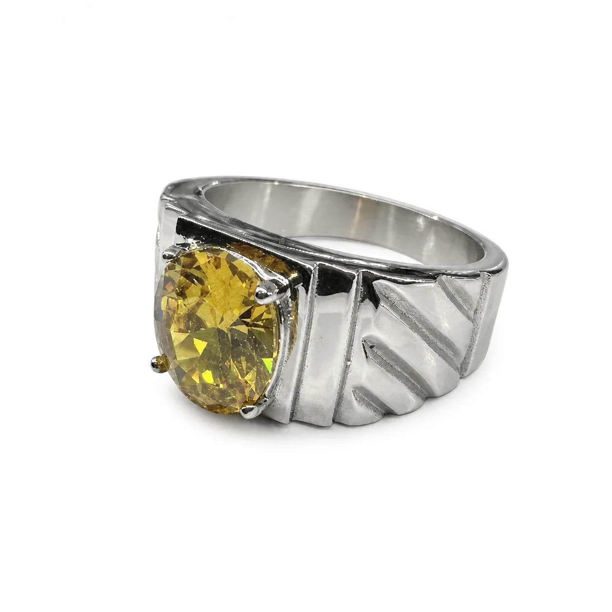 Bold 316 Stainless Steel Oval Stone Signet Ring - Yellow