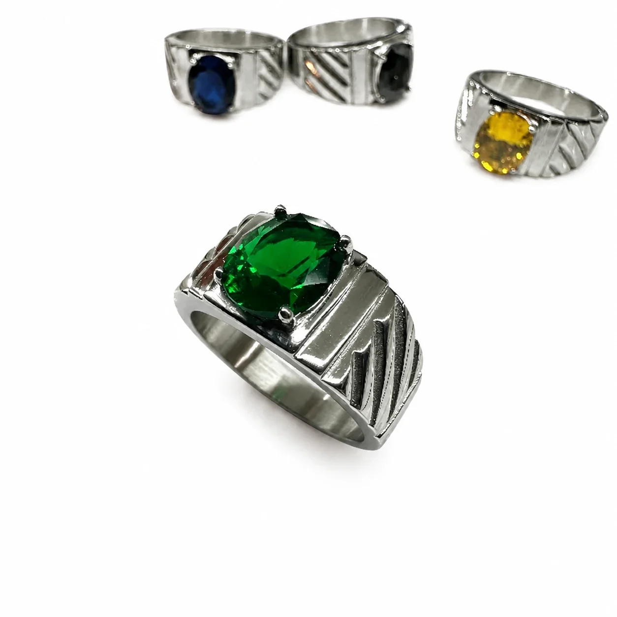 Bold 316 Stainless Steel Oval Stone Signet Ring - Green