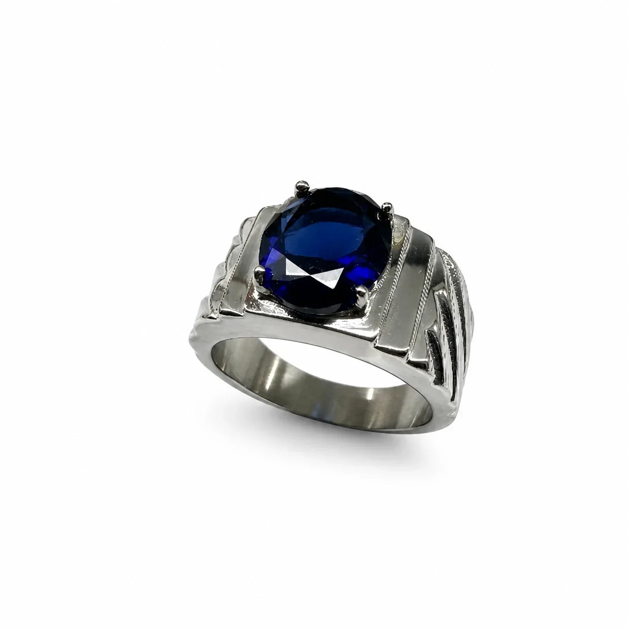 Bold 316 Stainless Steel Oval Stone Signet Ring - Blue