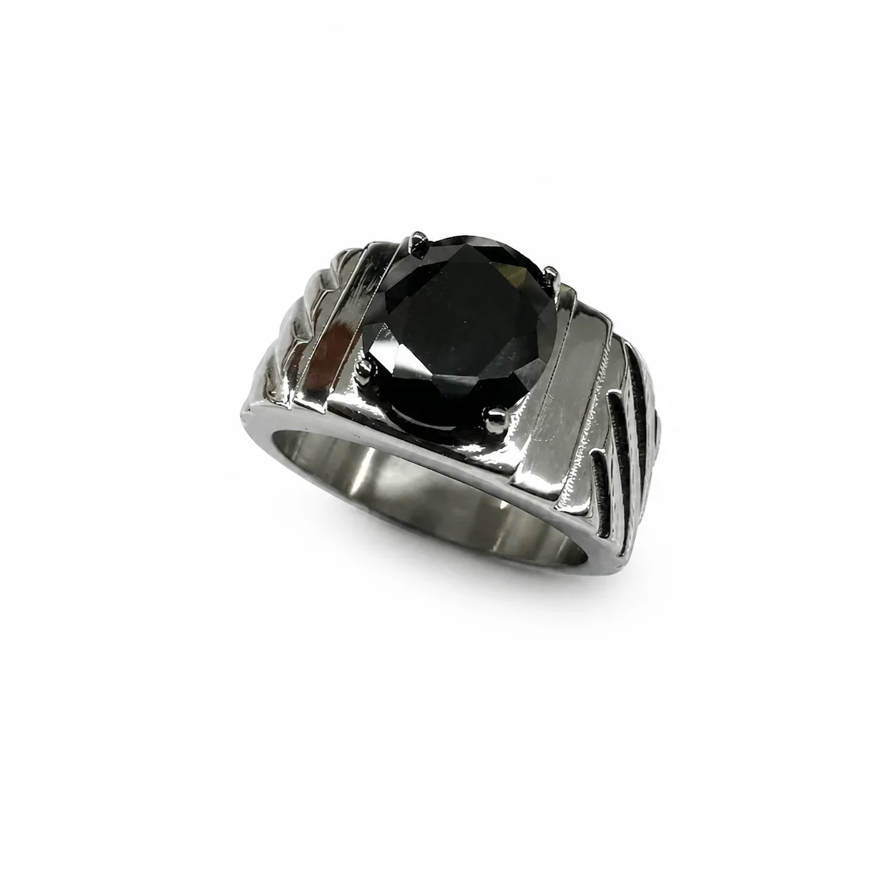 Bold 316 Stainless Steel Oval Stone Signet Ring - Black