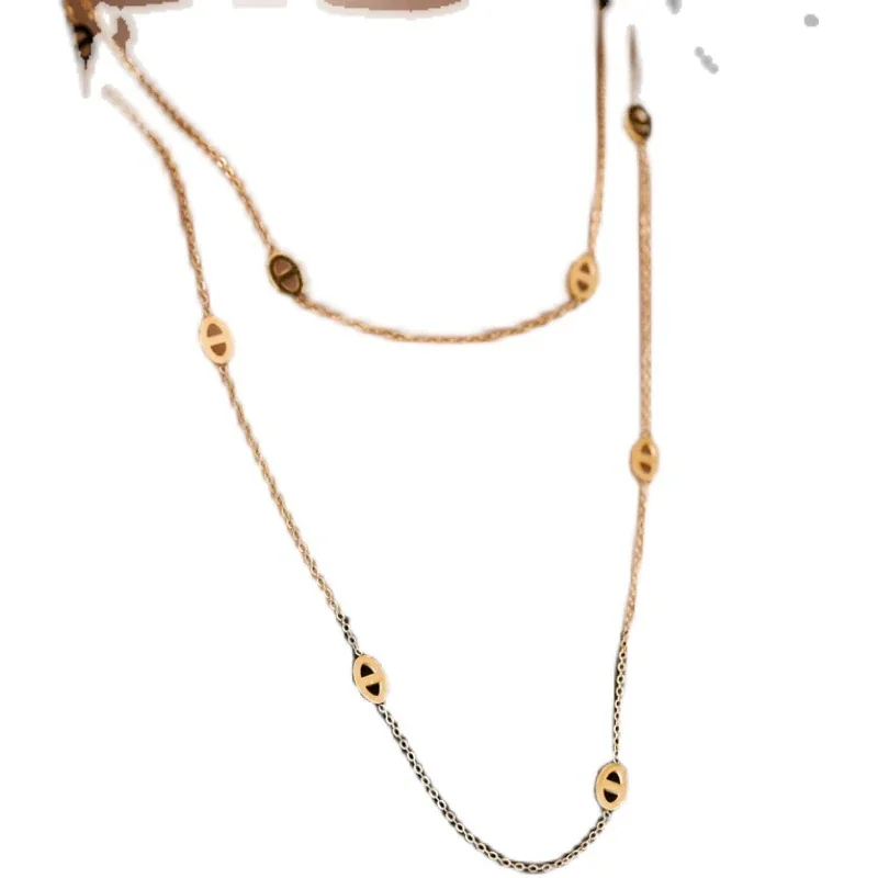 Layered Oval Cutout Long Necklace in 18K Gold-Plated Steel