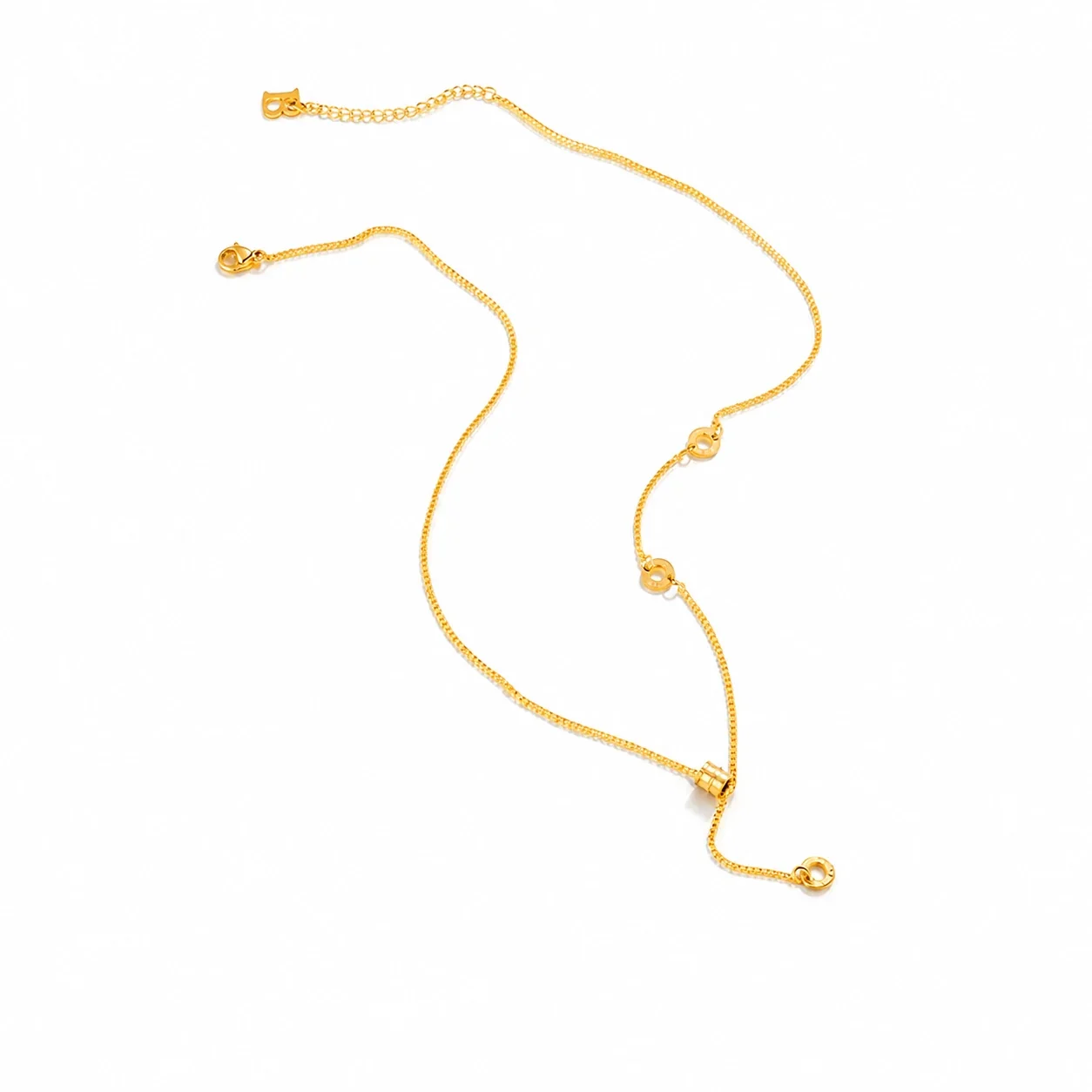 Refined Gold-Plated Box Chain Ring Charm Necklace