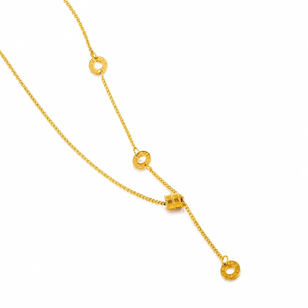 Refined Gold-Plated Box Chain Ring Charm Necklace