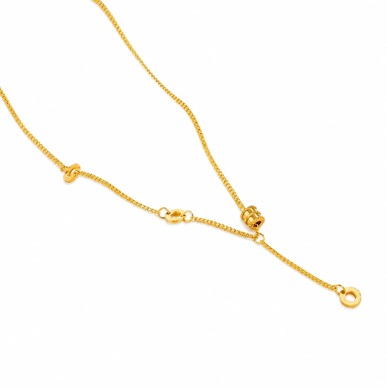 Refined Gold-Plated Box Chain Ring Charm Necklace