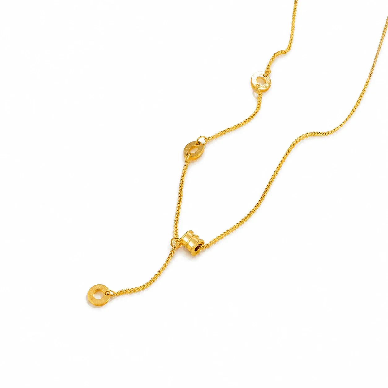 Refined Gold-Plated Box Chain Ring Charm Necklace