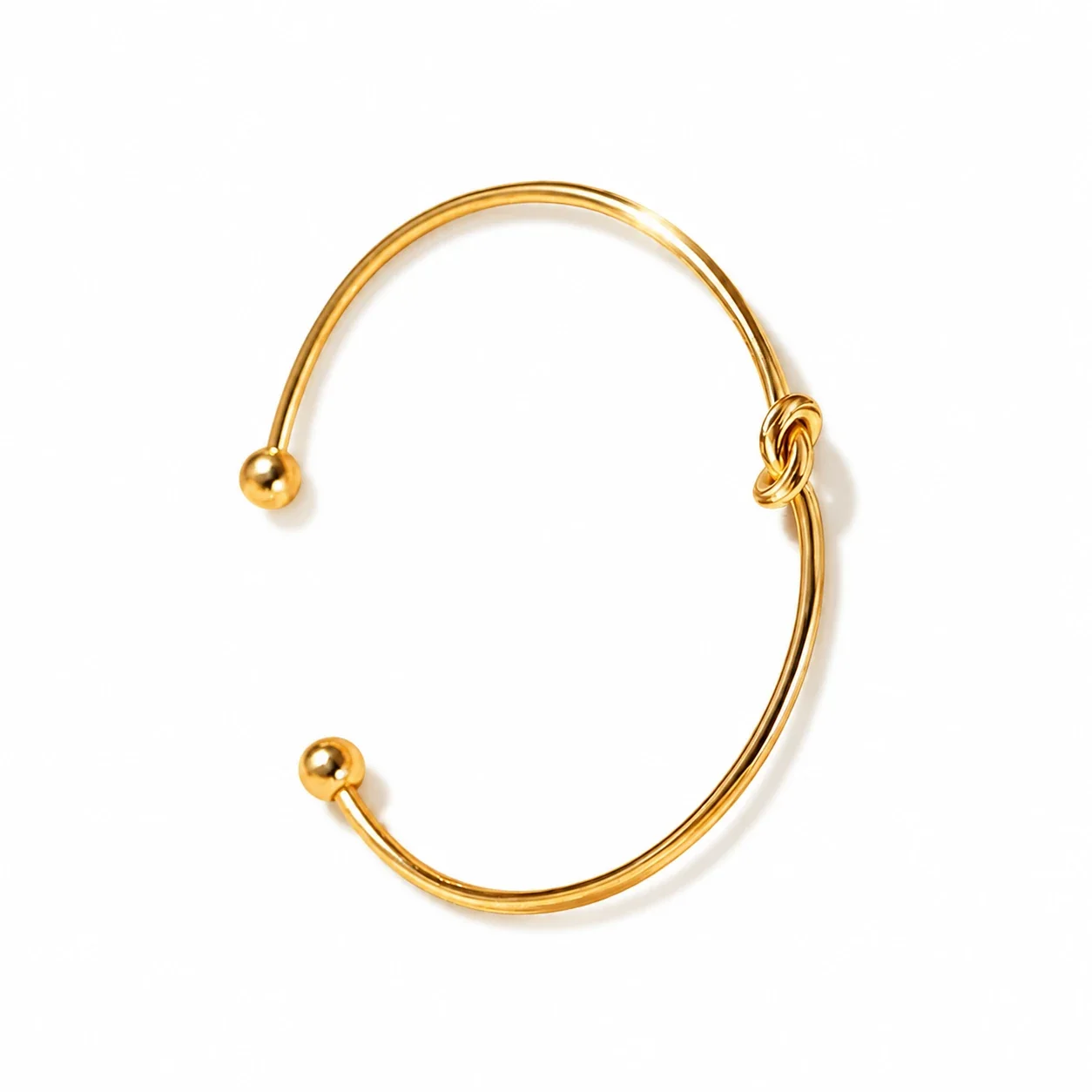 Cuff Bracelet Knot Open Wire Ball Ends 316 Stainless Steel PVD - Gold
