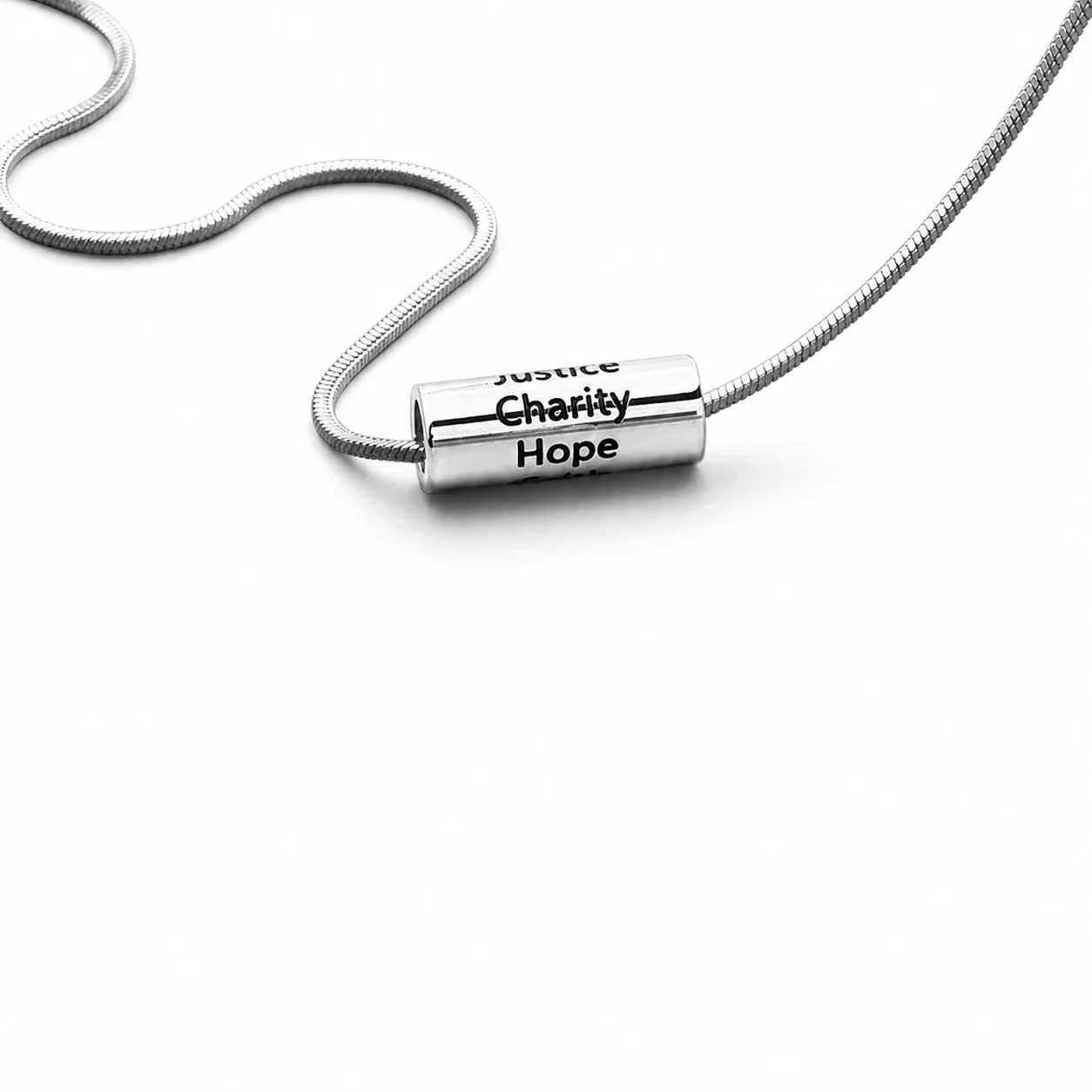 Polished Silver-Plated Snake Chain Engraved Barrel Necklace