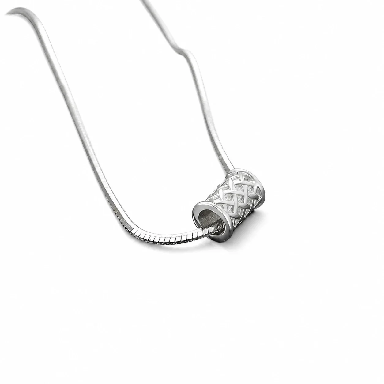 Polished Silver-Plated Snake Chain Engraved Barrel Necklace - Mesh cm
