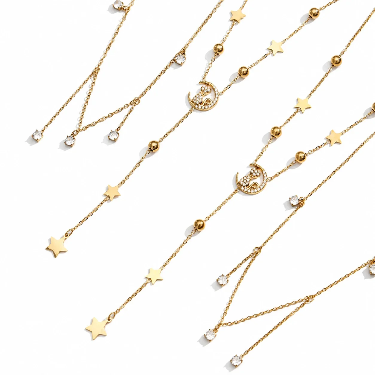 Celestial 18K Gold-Plated 316L CZ Star Moon Y Necklace